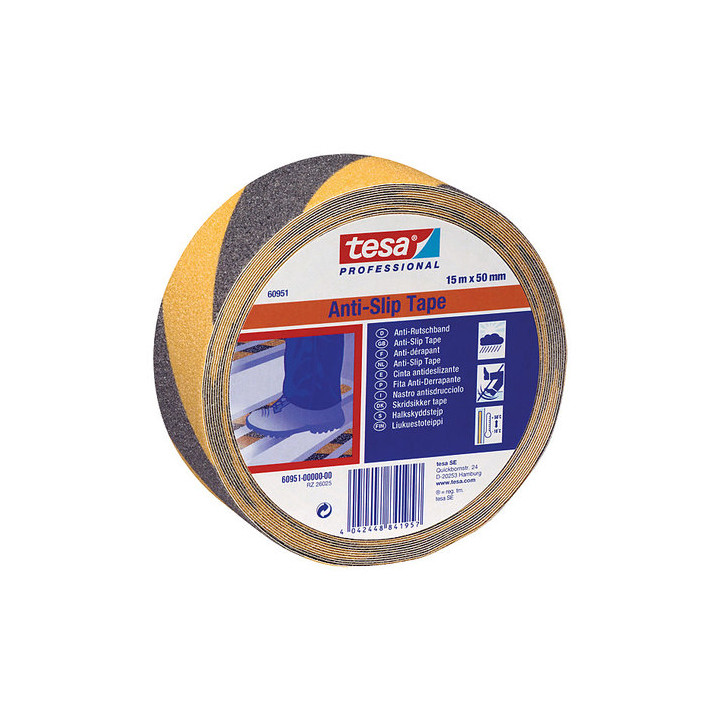 Tesa 60951 Anti slip tape black / yellow 15m 50mm